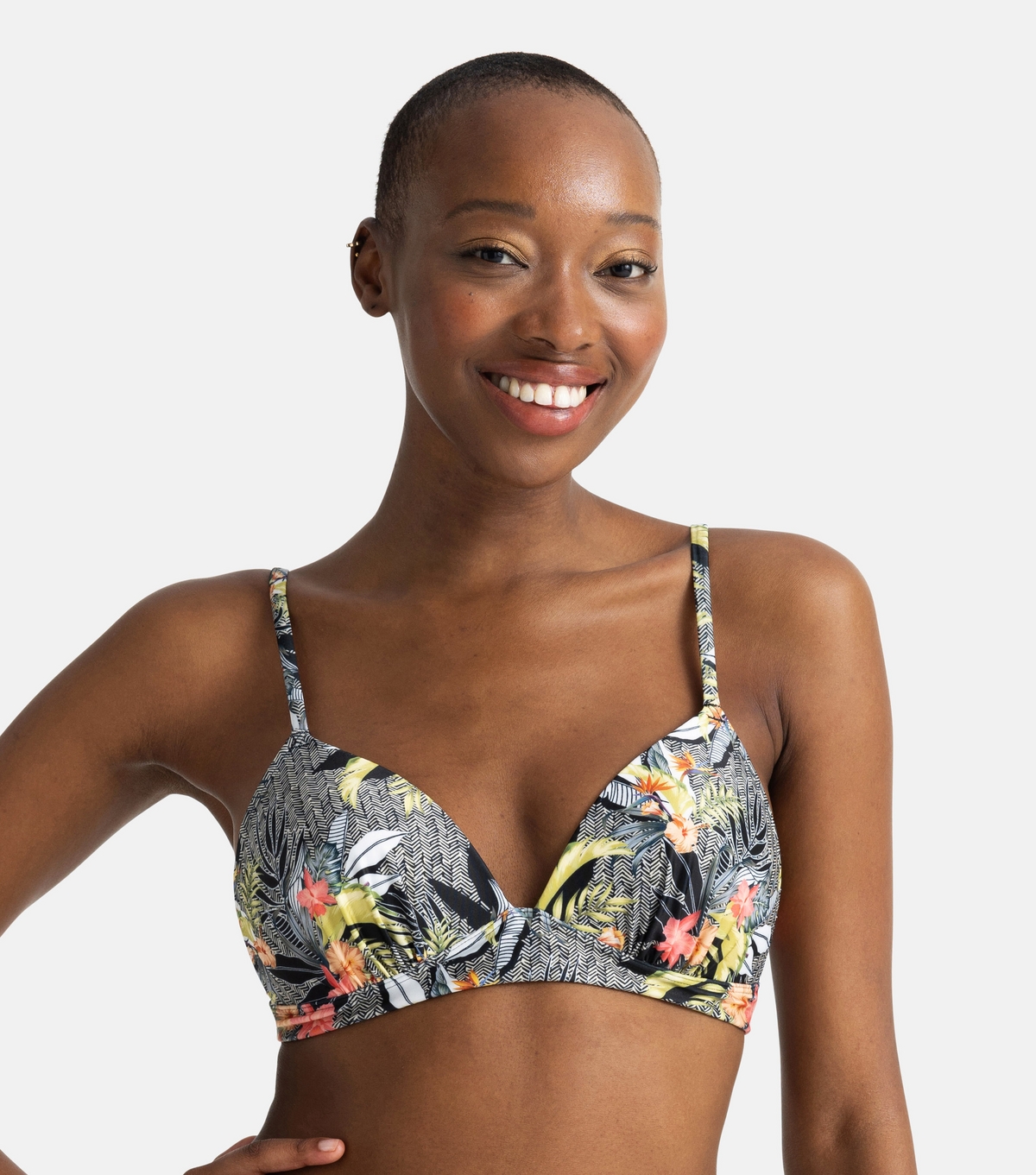 Women's Black Floral Print Moulded Triangle Bikini Top Dorina New Look