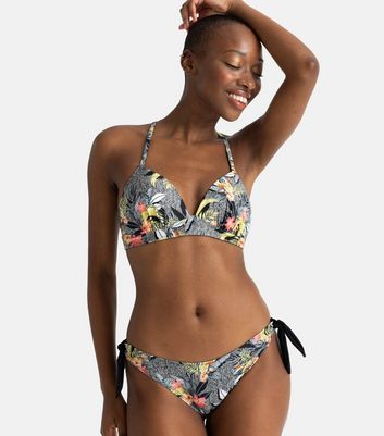 Dorina Black Floral Print Moulded Triangle Bikini Top New Look