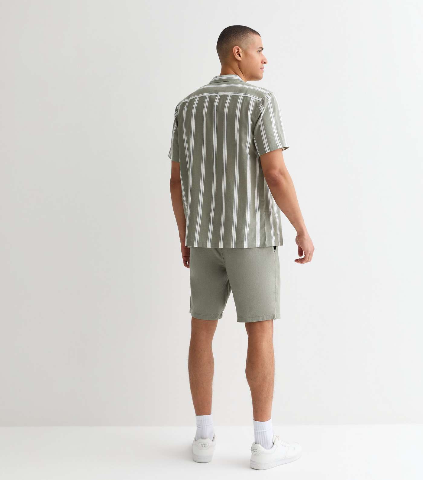 Green Linen Blend Stripe Short Sleeve Shirt Image 4