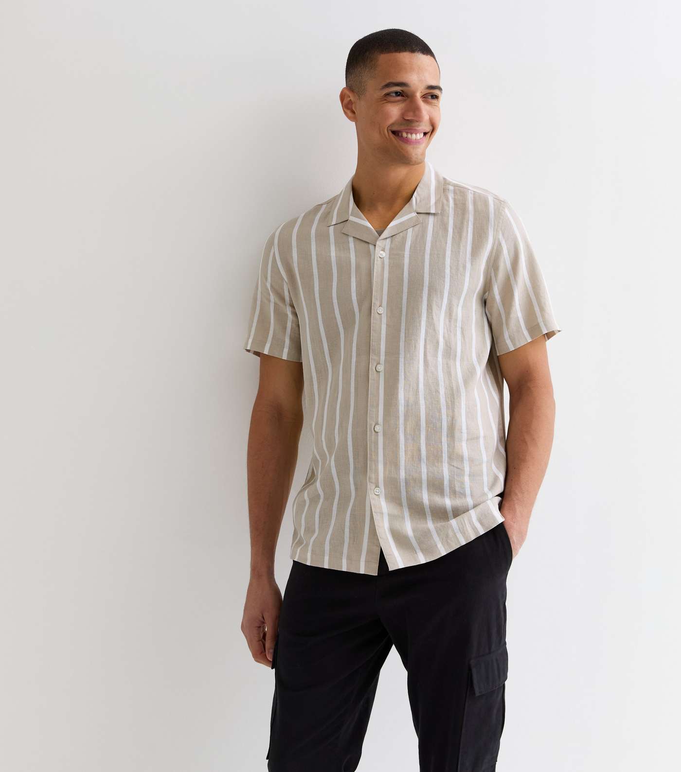 Stone Stripe Linen Blend Short Sleeve Shirt Image 2