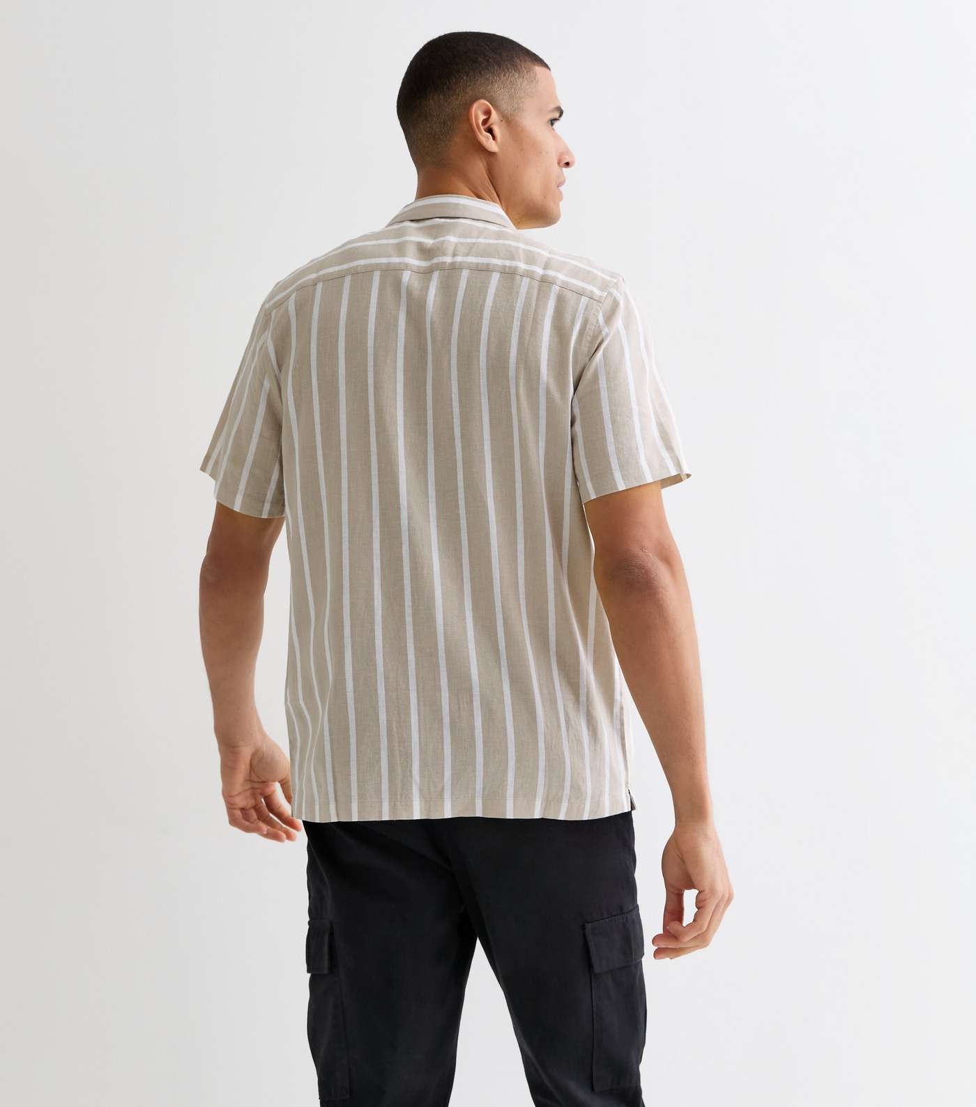 Stone Stripe Linen Blend Short Sleeve Shirt Image 4