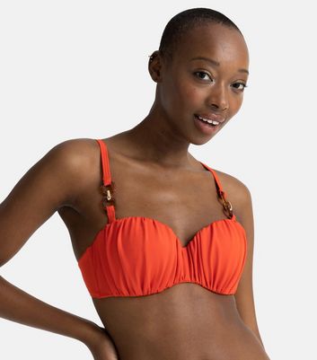 Dorina Coral Ruched Bikini Top New Look