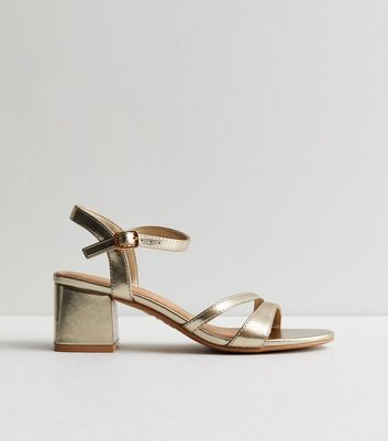 Gold sandals sale low block heel