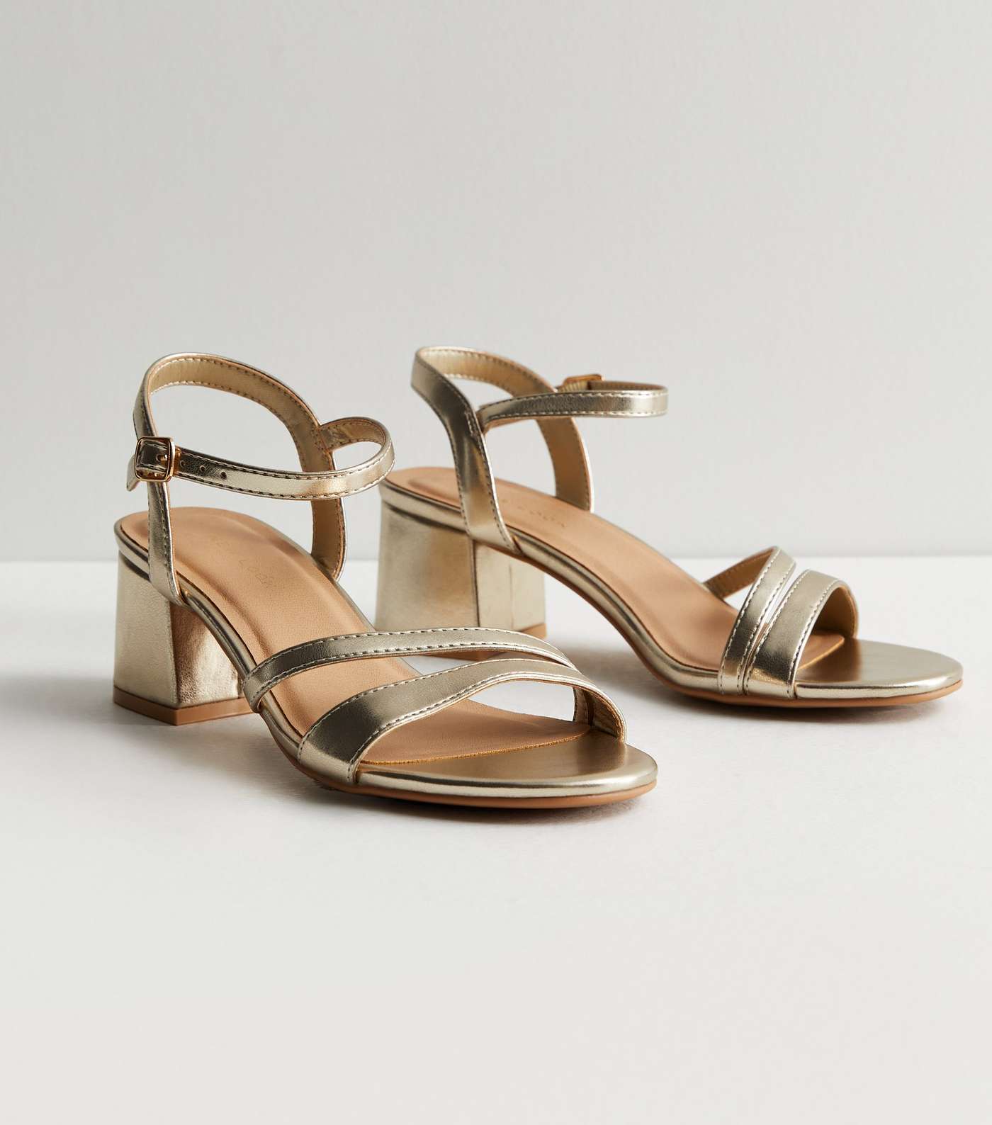 Gold Asymmetric Low Block Heel Sandals Image 4