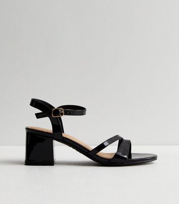 Ladies black store patent sandals