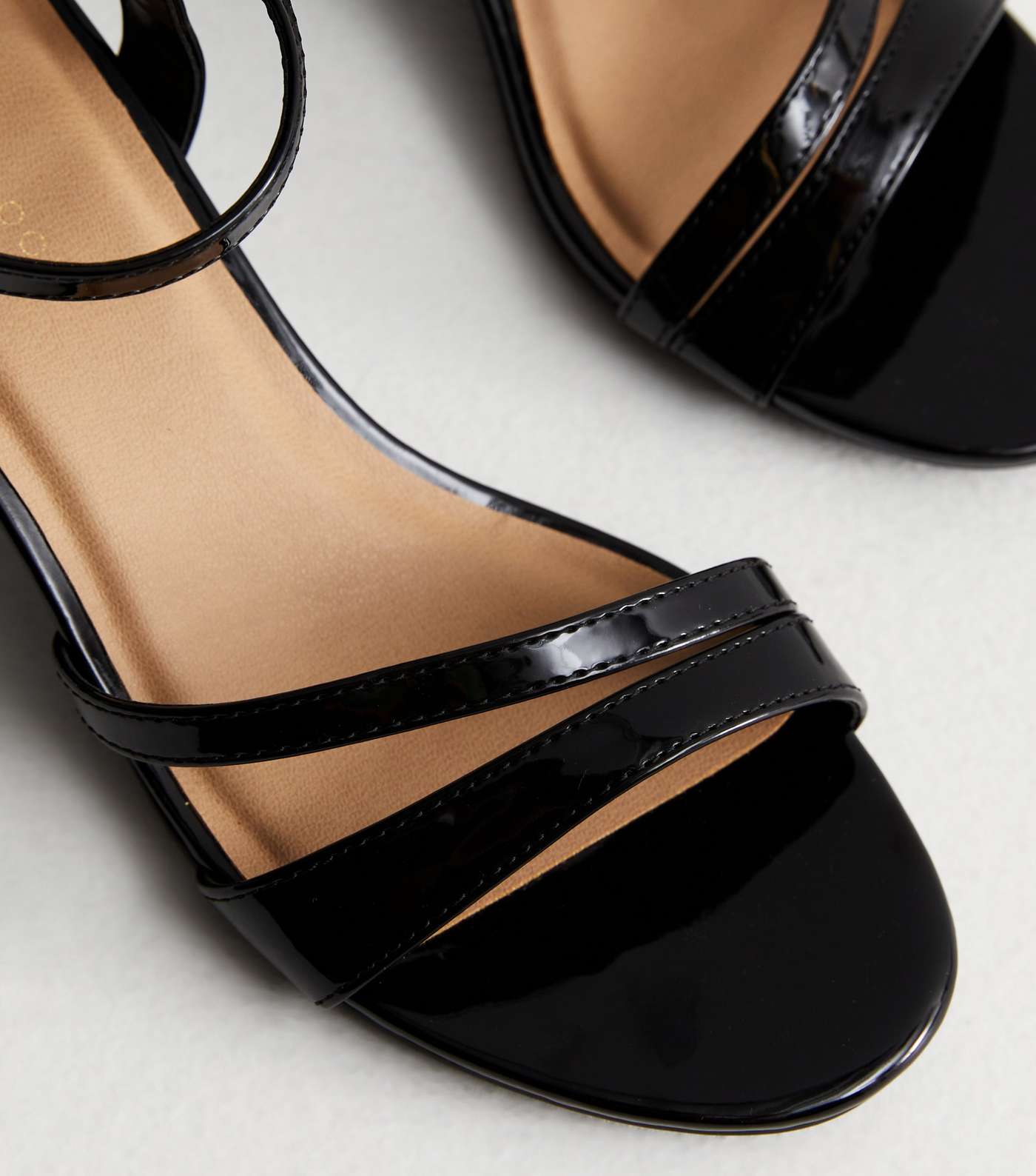 Black Patent Asymmetric Low Block Heel Sandals Image 3