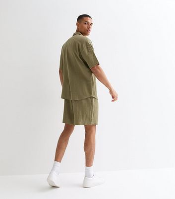 Men's Olive Textured Short Sleeve Shirt New Look