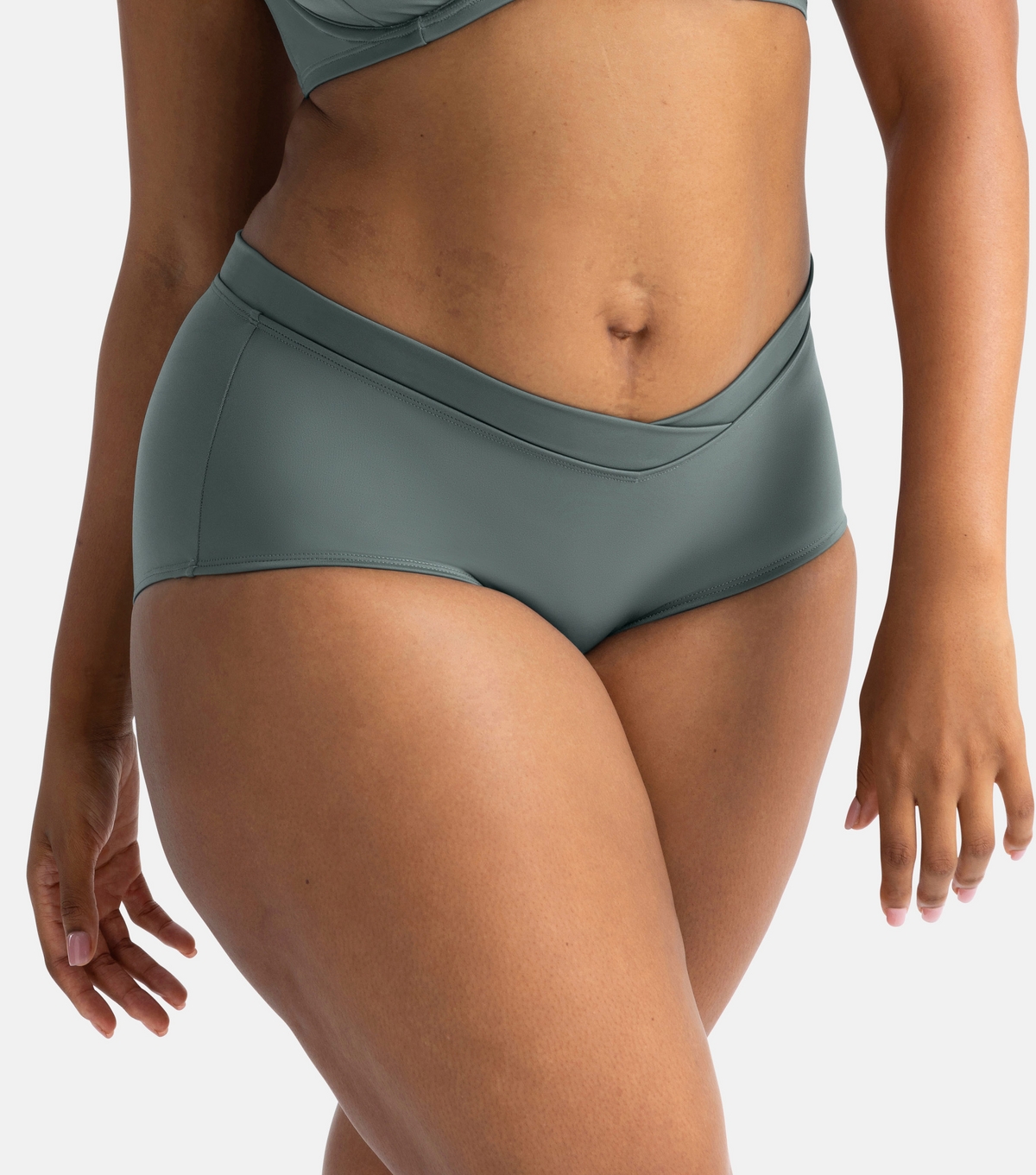 Women's Plus Size Green Mid Rise Bikini Bottoms Curves Dorina New Look