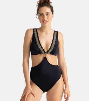 Black low cut swimming costume on sale