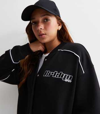 Girls Black Brooklyn Logo Varsity Jacket