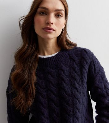 Cable knit navy jumper deals