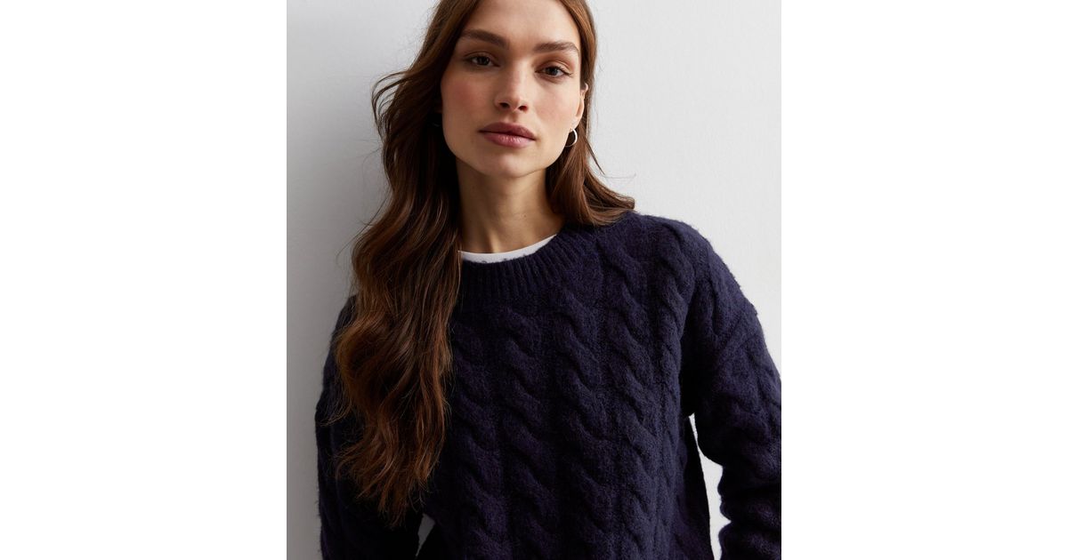Navy Cable Knit Crew Neck Jumper | New Look