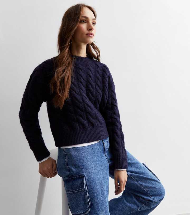 Cable-Knit Crew Neck Sweater