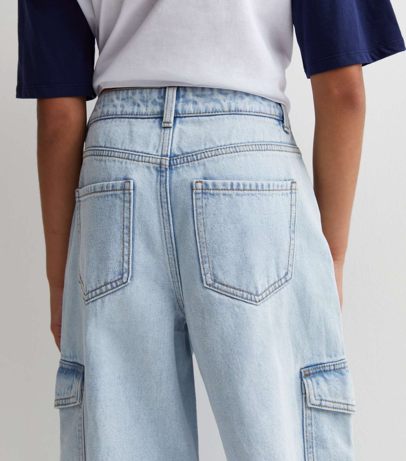 Girls Pale Blue Wide Leg Cargo Jeans | New Look