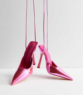Public Desire Bright Pink Metallic Stiletto Heel Court Shoes