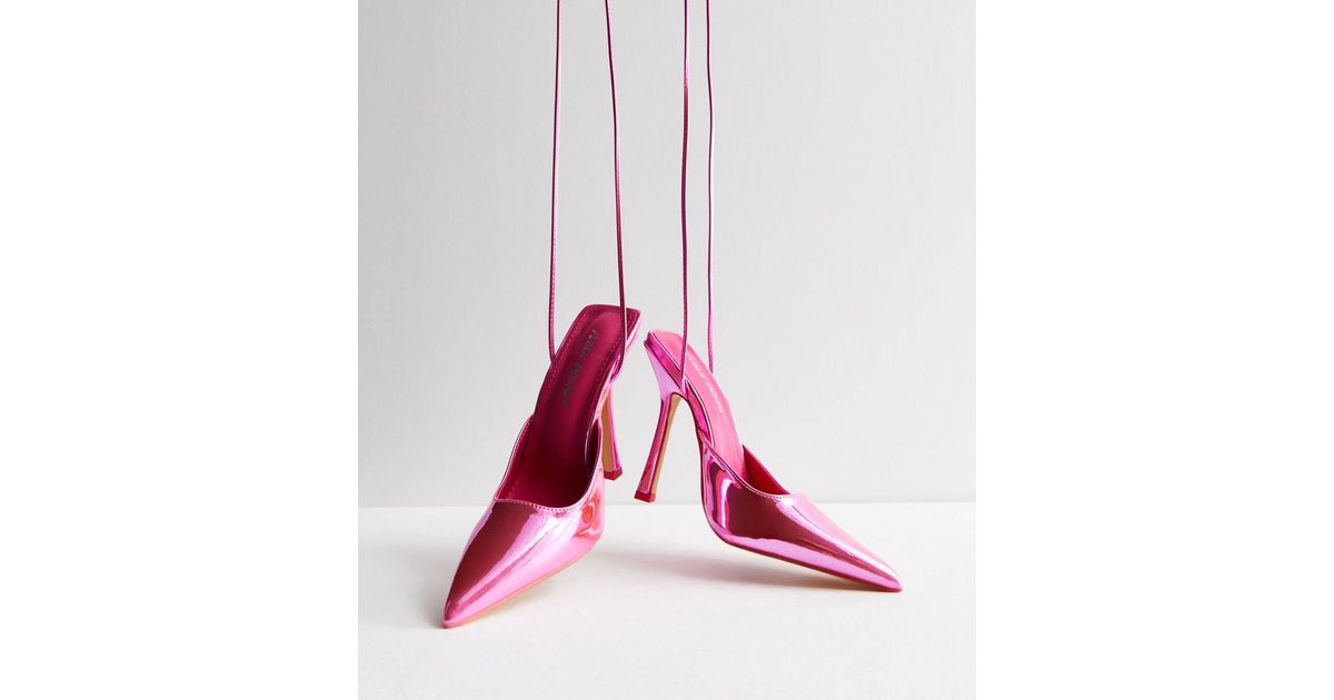 Public Desire Bright Pink Metallic Stiletto Heel Court Shoes New Look