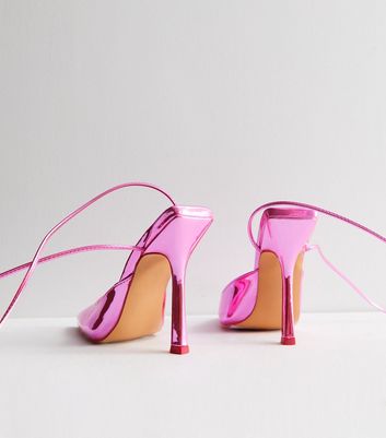 Public Desire Bright Pink Metallic Stiletto Heel Court Shoes New Look
