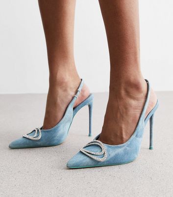 Public Desire Blue Denim Stiletto Heel Court Shoes New Look