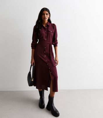 Burgundy shirt dress new deals look