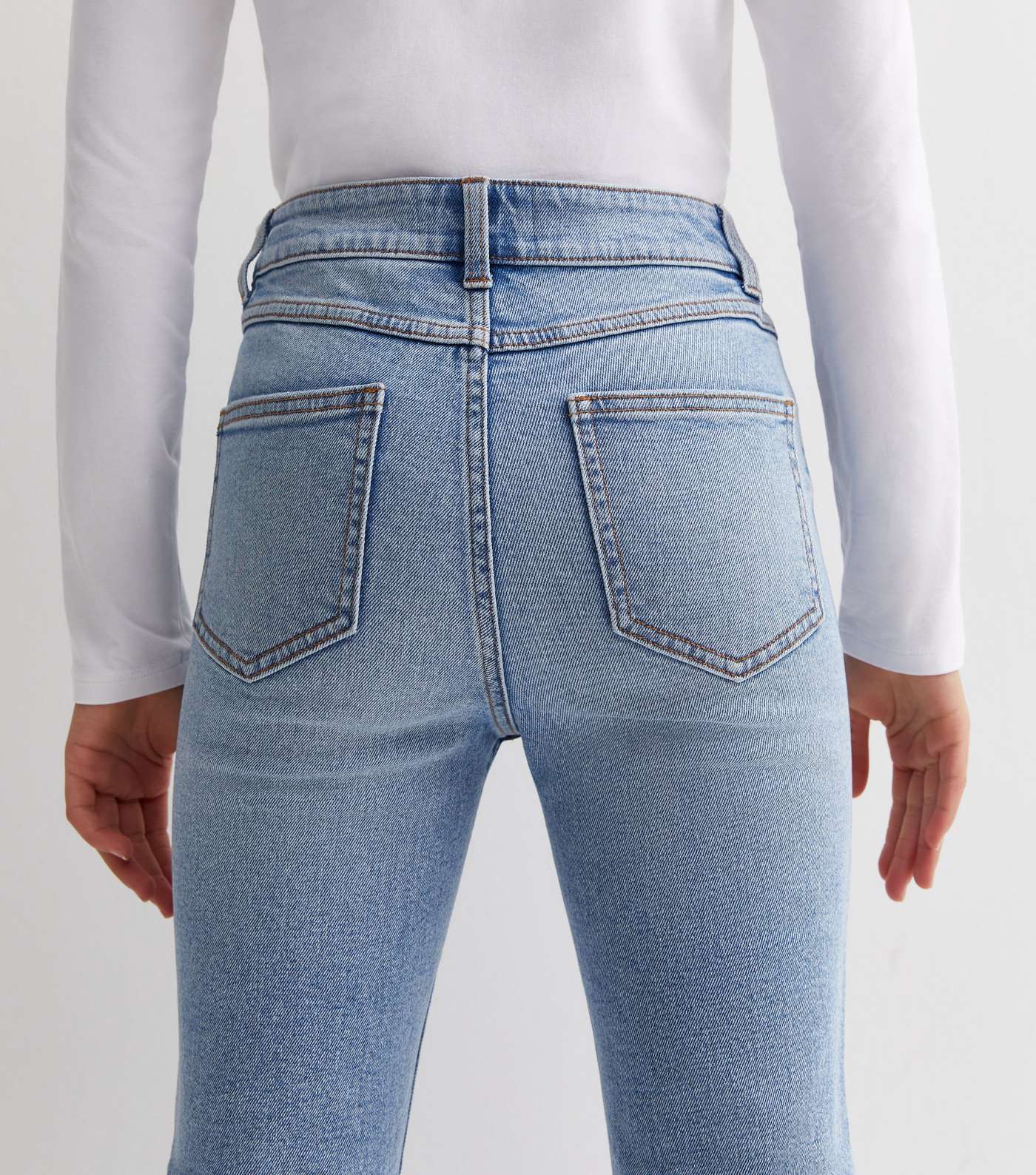 Girls Blue Ripped Knee Flared Jeans Image 3