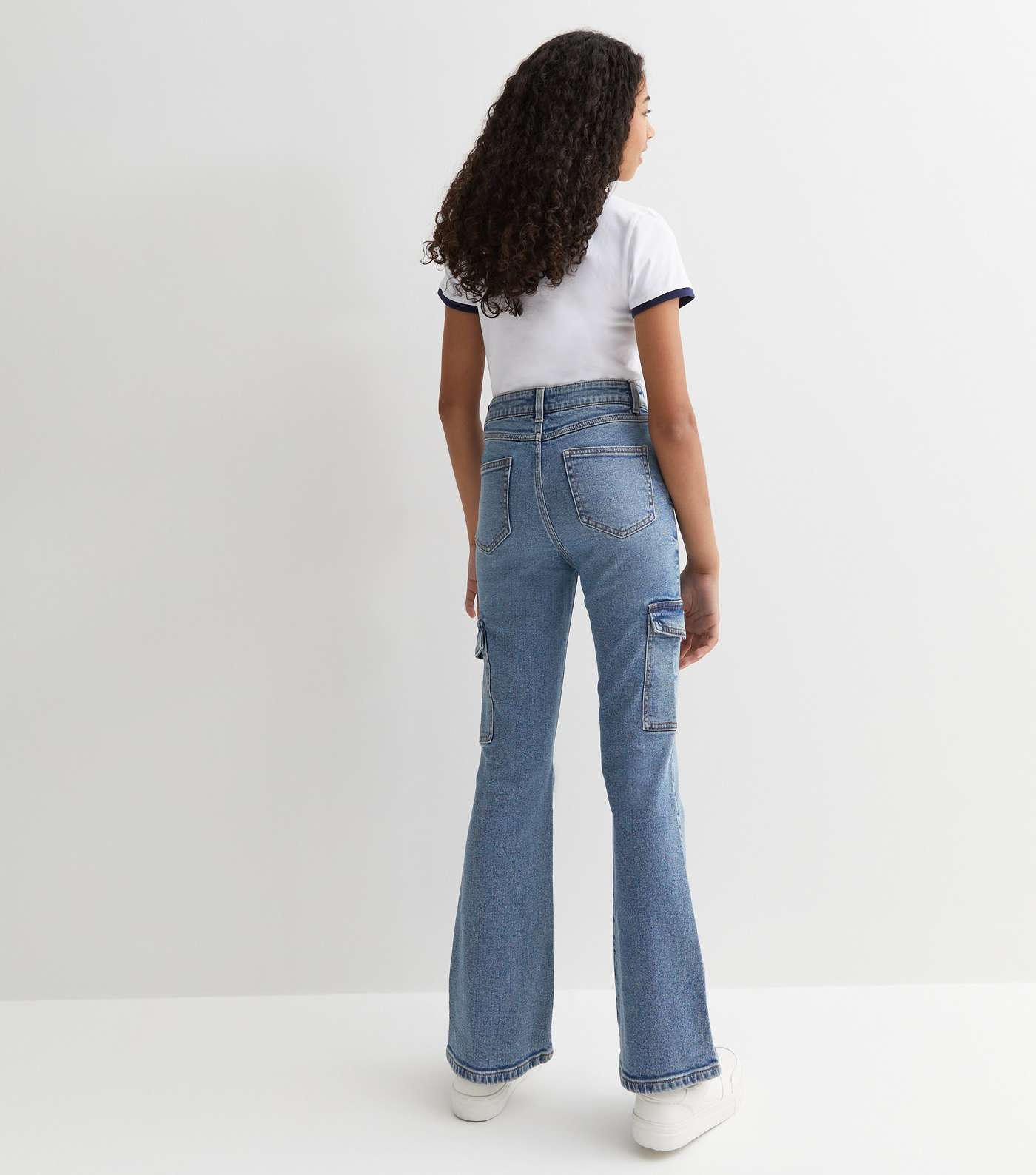 Girls Blue High Waist Flared Cargo Jeans | New Look