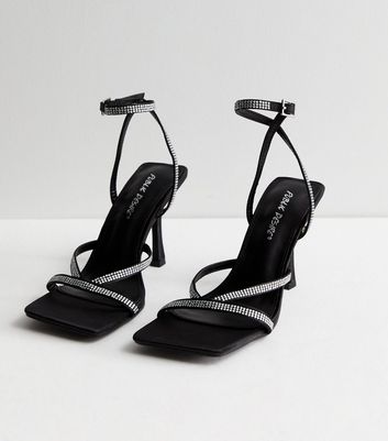Black Suedette Elastic Ankle Strap Block Heels | New Look