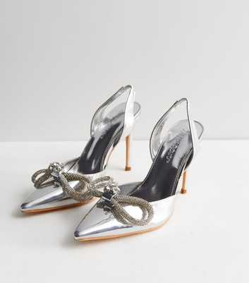 Public Desire Silver Bow Stiletto Heel Court Shoes