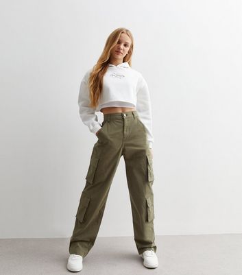 Girls Khaki Wide Leg Cargo Trousers New Look