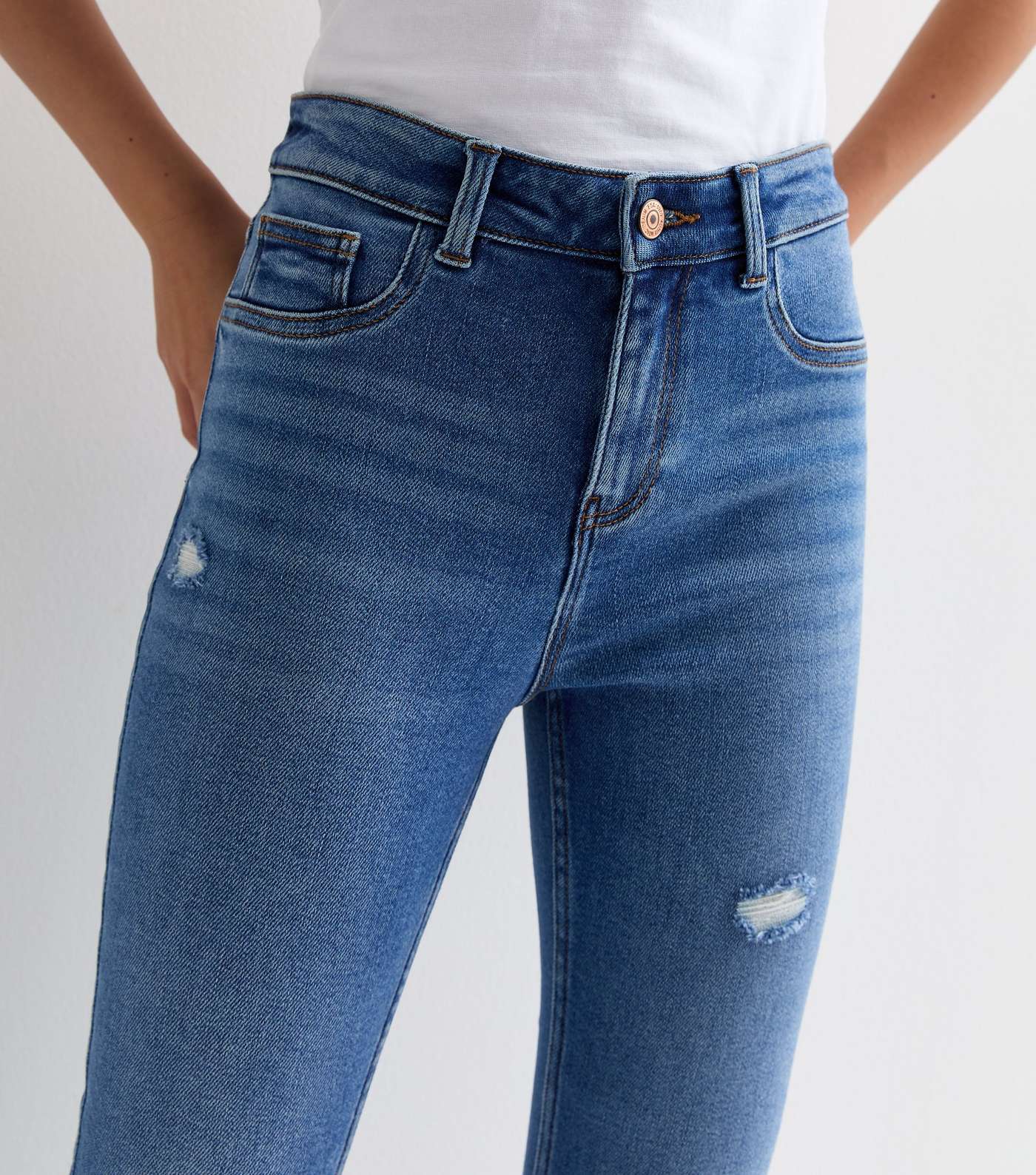 Girls Blue High Waist Ripped Knee Hallie Skinny Jeans | New Look