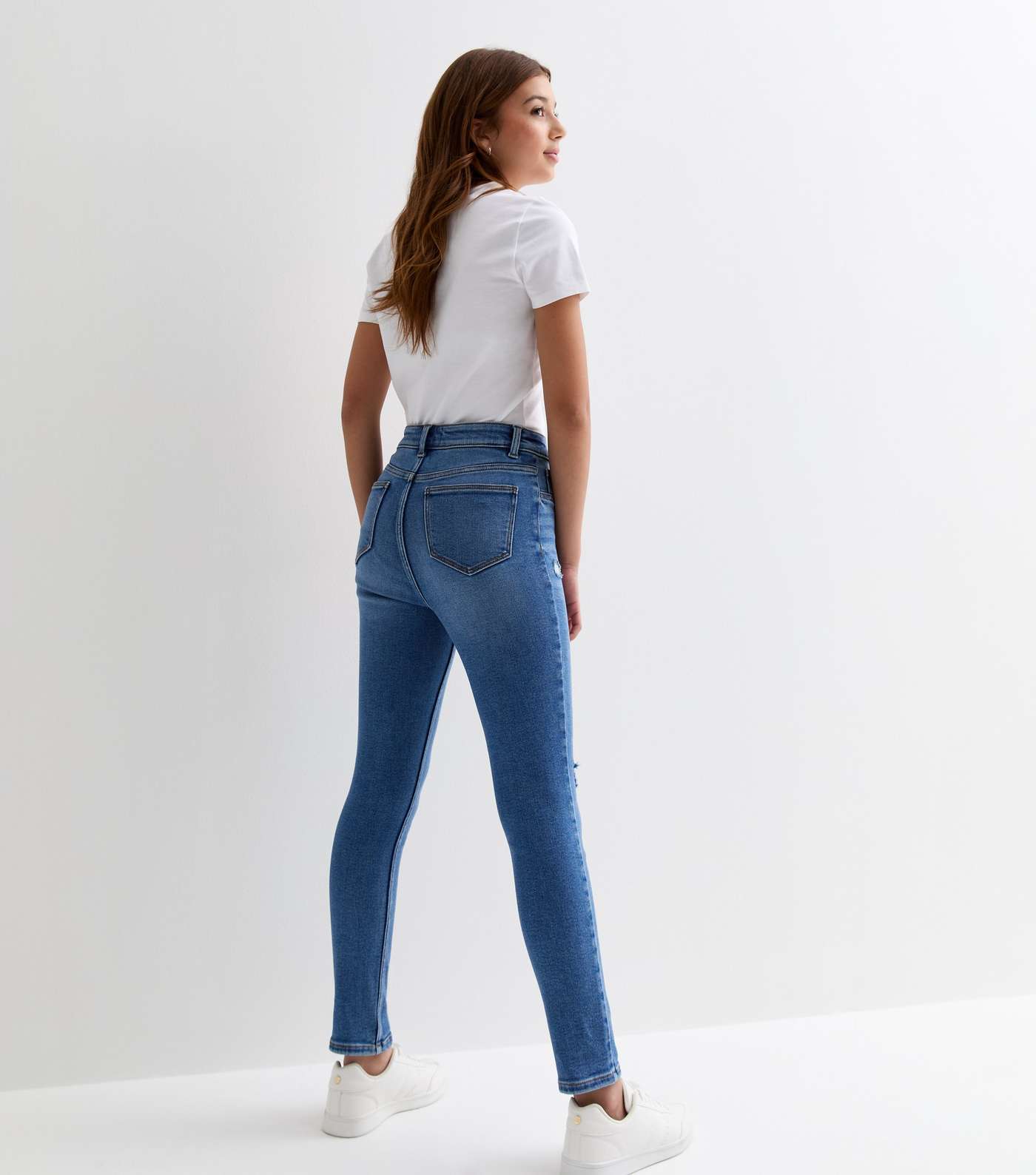 Girls Blue High Waist Ripped Knee Hallie Skinny Jeans Image 6