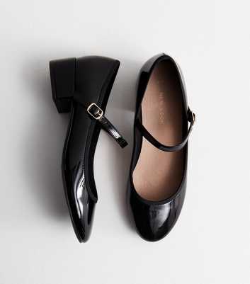 Black Patent Block Heel Mary Jane Shoes