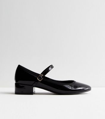 Black Patent Block Heel Mary Jane Shoes New Look