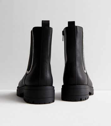 Black Leather-Look Diamante Trim Chelsea Boots New Look