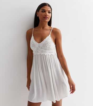 White Crochet Strappy Mini Beach Dress