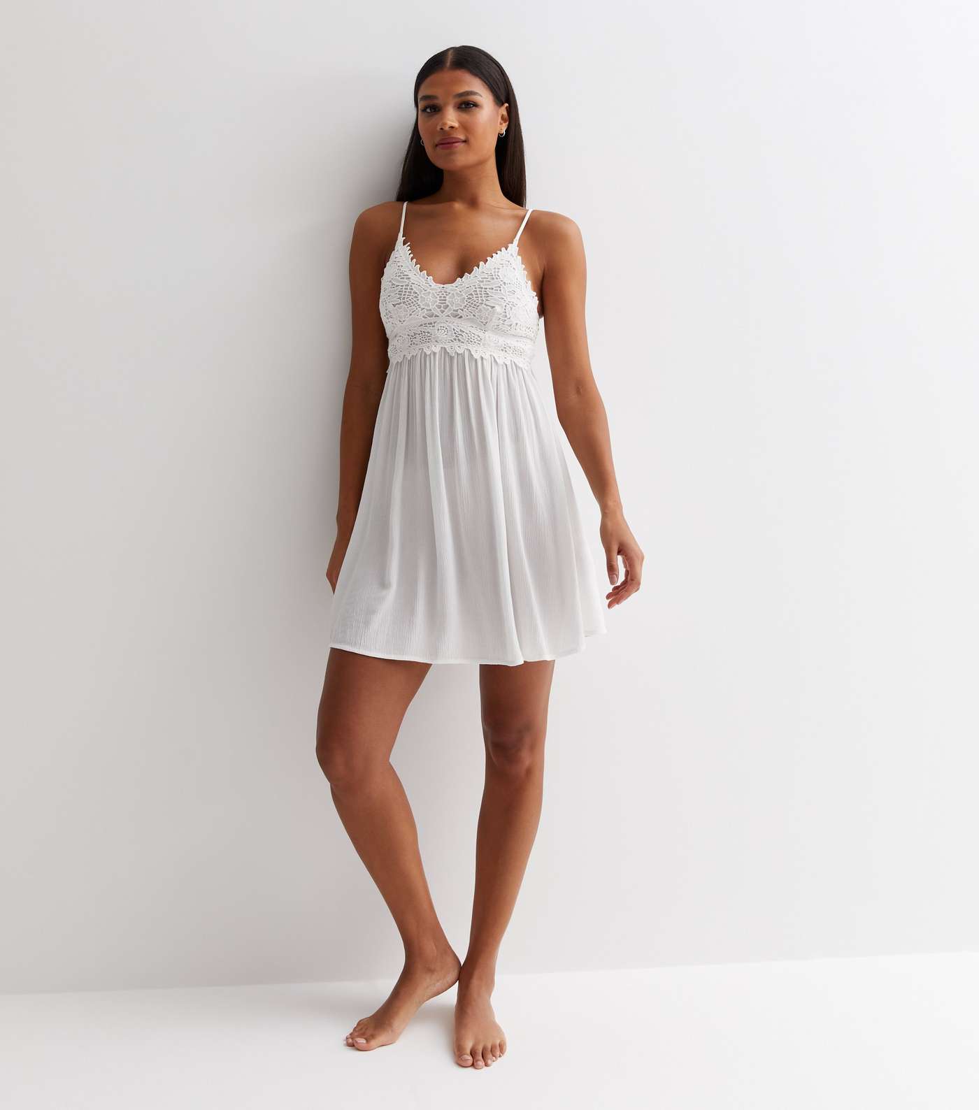 White Crochet Strappy Mini Beach Dress Image 3