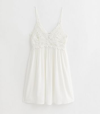 White Crochet Strappy Mini Beach Dress New Look