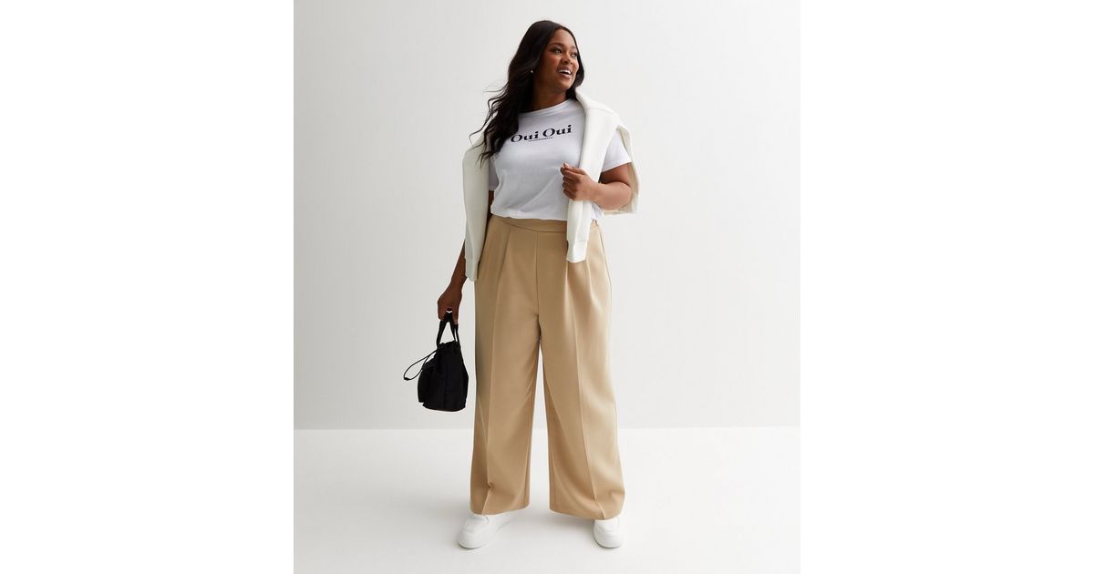 Camel Woven Tailored Wide Leg Pants