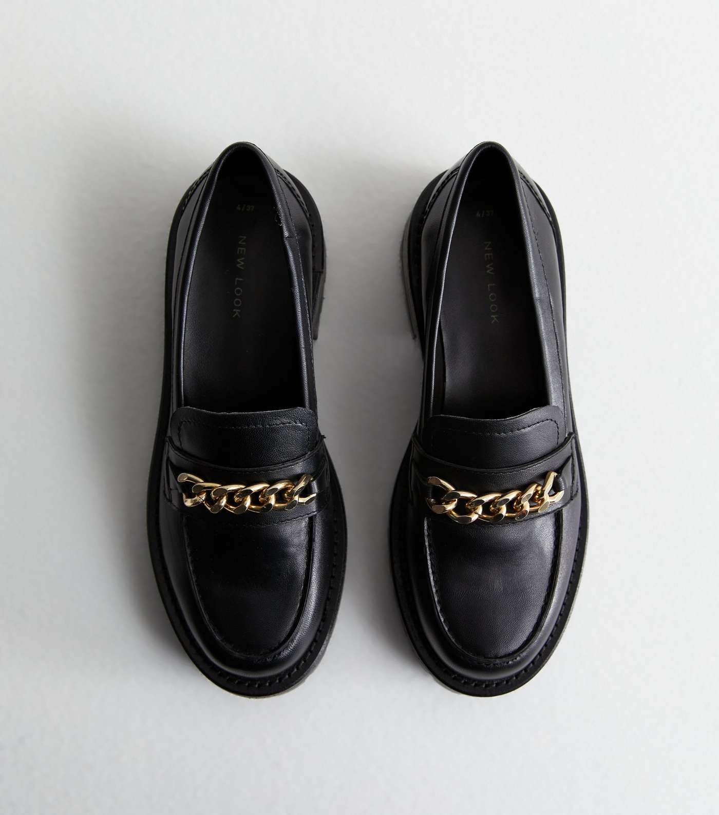 Black Leather Chain Chunky Loafers Image 3