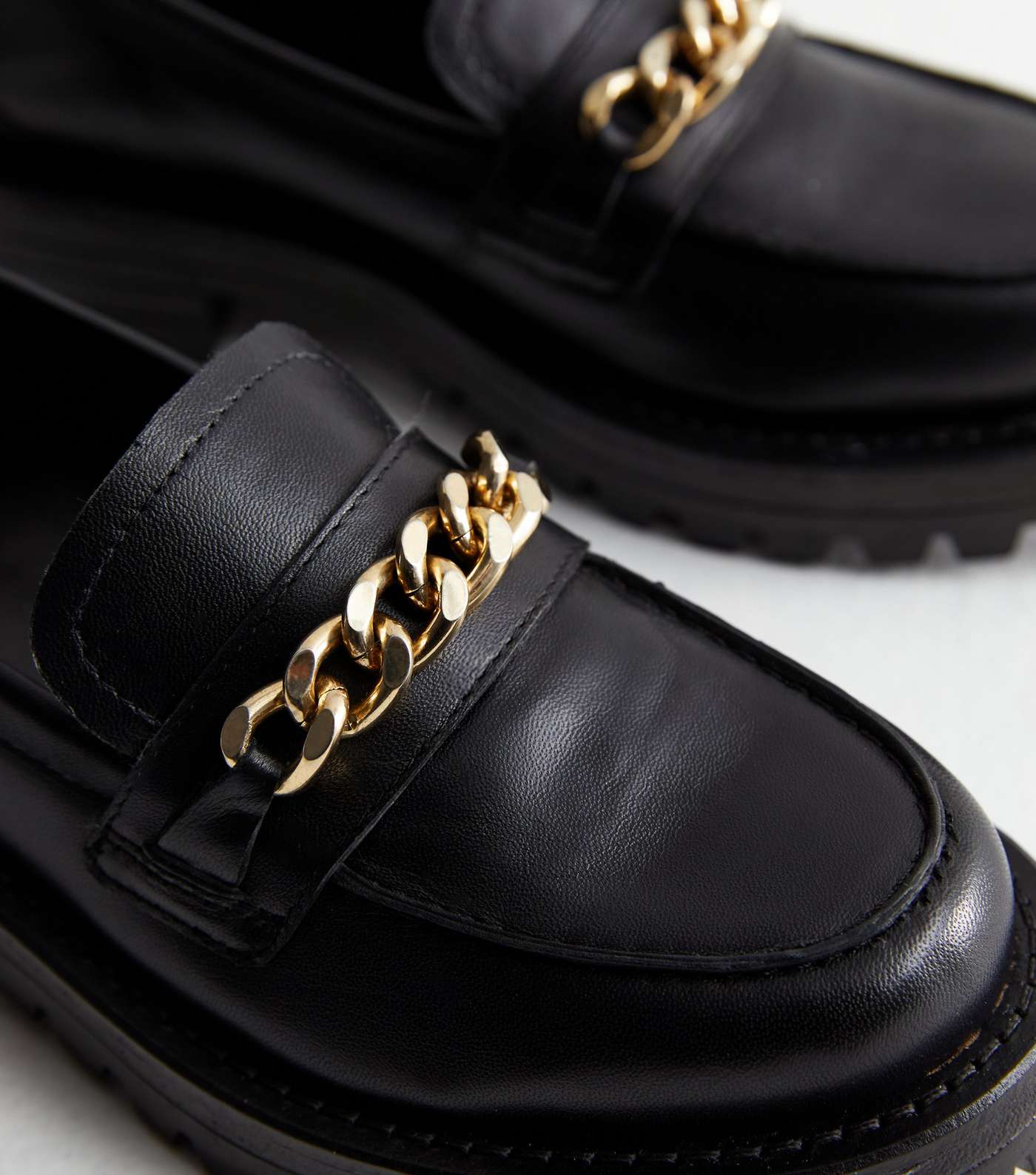 Black Leather Chain Chunky Loafers Image 5