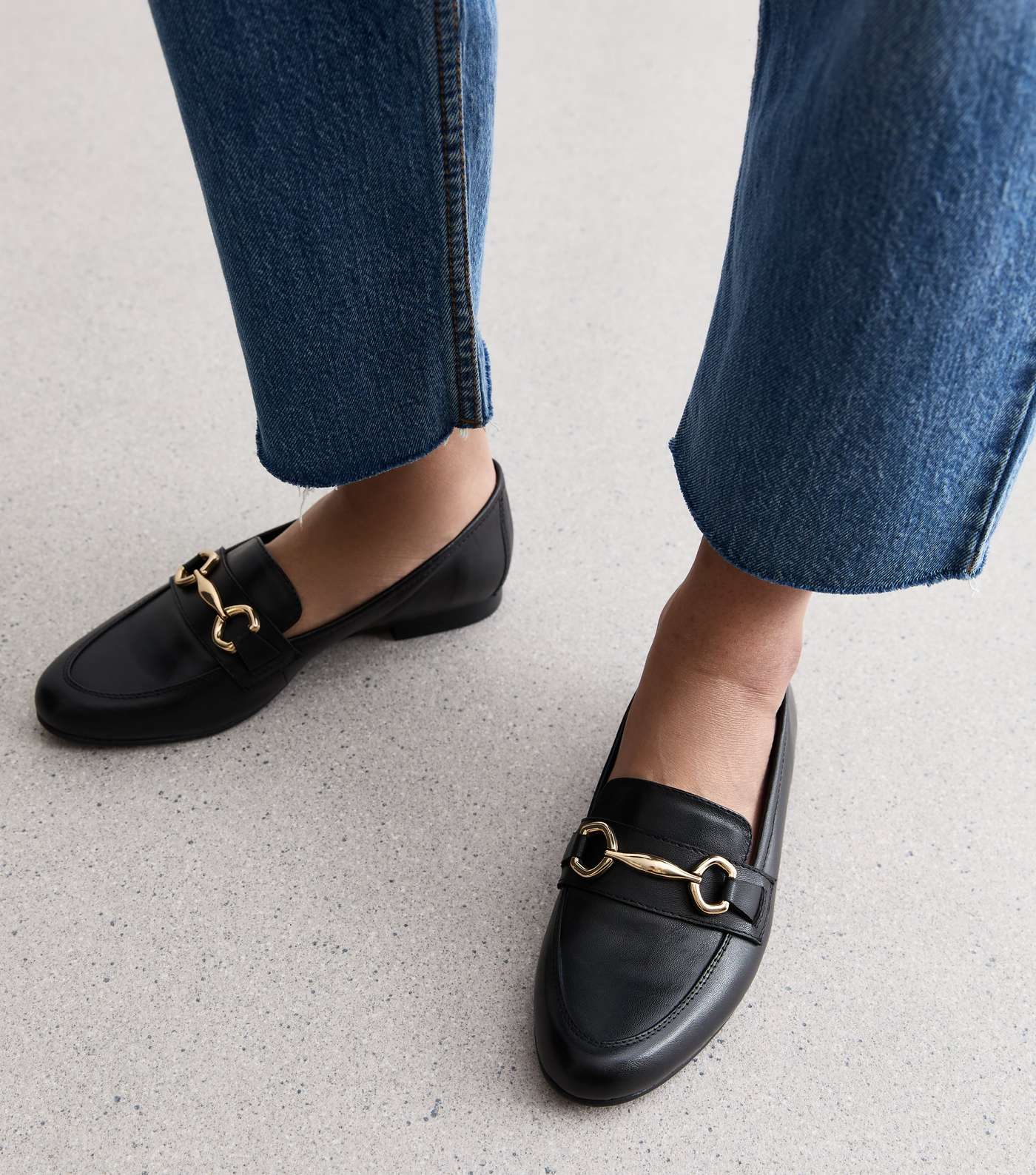 Black Leather Snaffle Trim Loafers Image 2