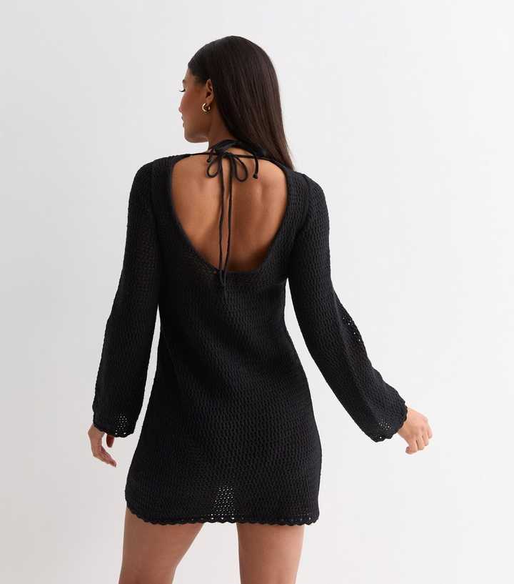 Black Crochet Long Sleeve Beach Dress Black Crochet Long Sleeve Beach Dress