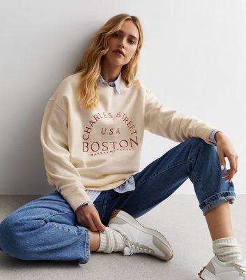 Off White Boston Logo Sweatshirt New Look