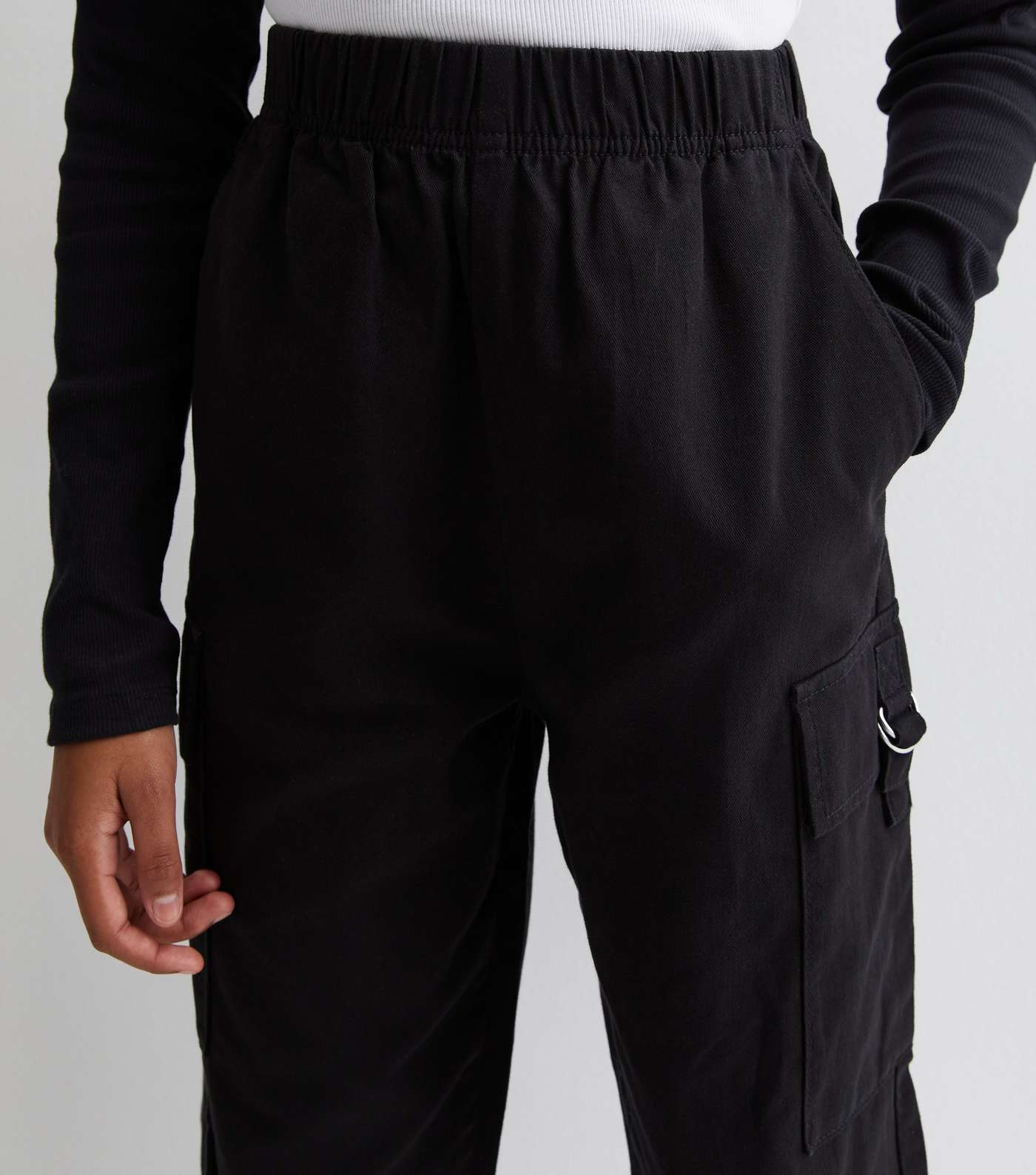 Black Cotton Cuffed Cargo Trousers Image 2