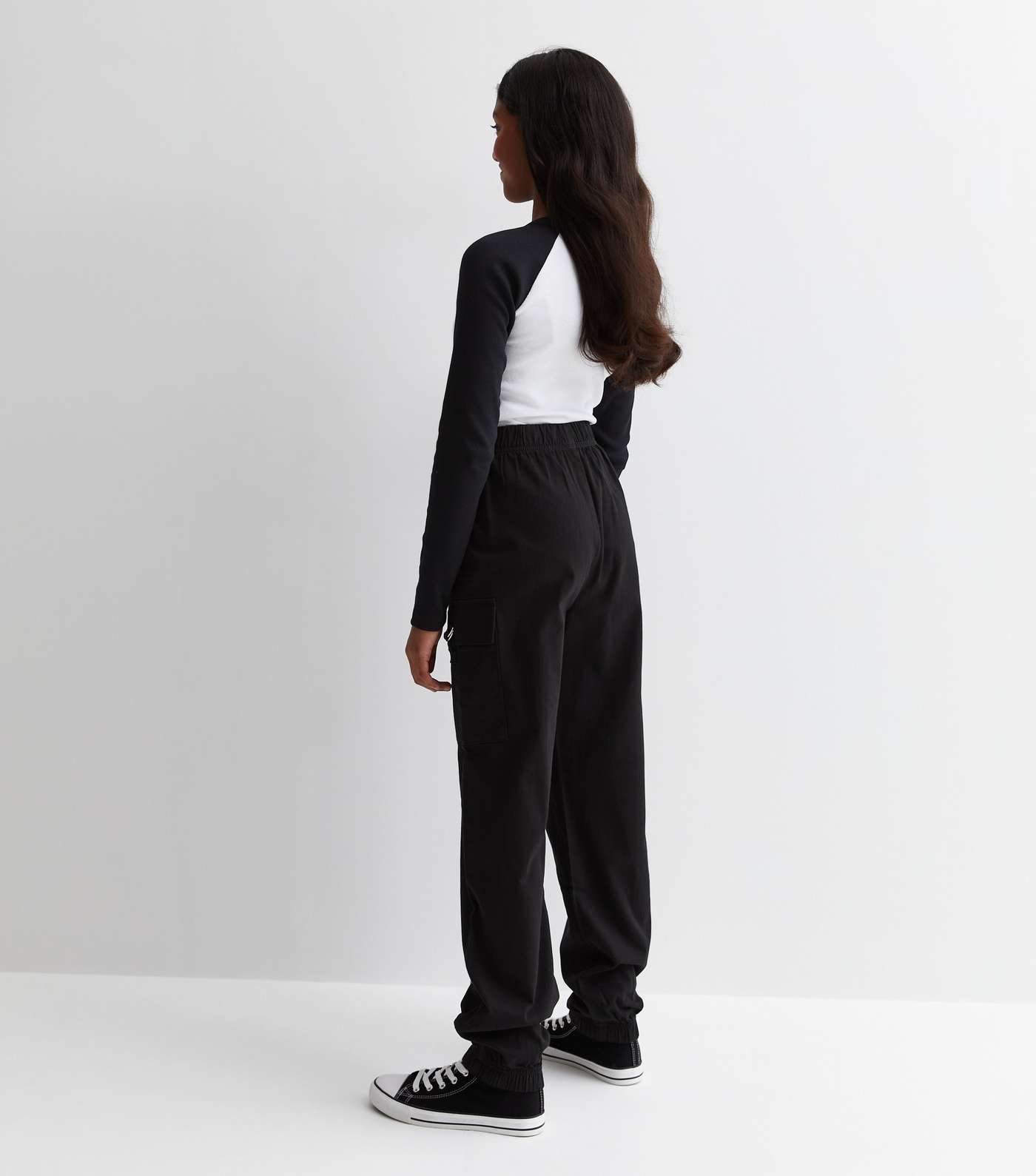 Black Cotton Cuffed Cargo Trousers Image 4