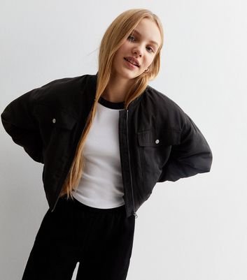 Girls black sales bomber jacket