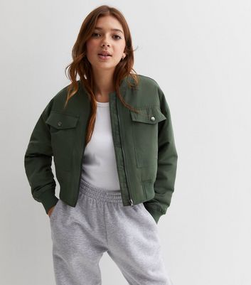 Girls Khaki Utility Bomber Jacket New Look