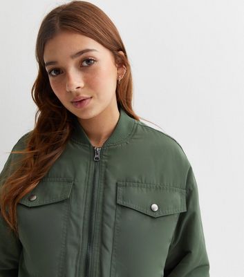 Girls Khaki Utility Bomber Jacket New Look