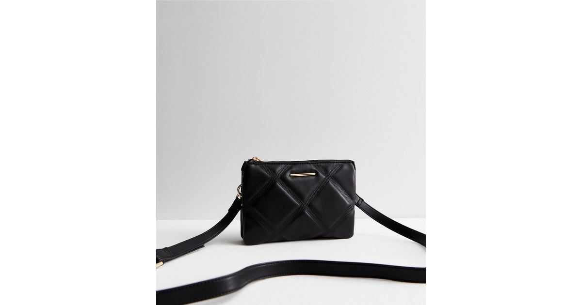 Black Quilted Triple Stitch Cross Body Bag New Look