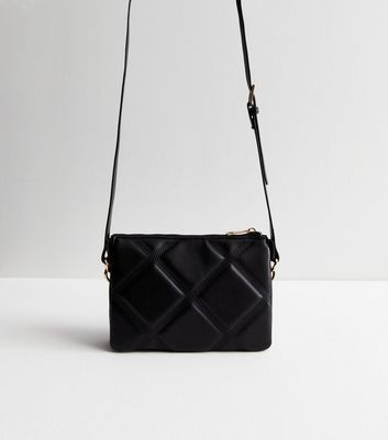 Black Quilted Triple Stitch Cross Body Bag New Look