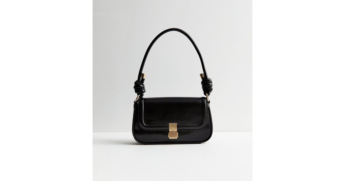 Black LeatherLook Knot Strap Shoulder Bag New Look